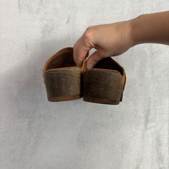 Lottas from Stockholm Orange Suede Wooden Clogs Swedish Mules Womens 39 Vintage - Picture 5 of 6